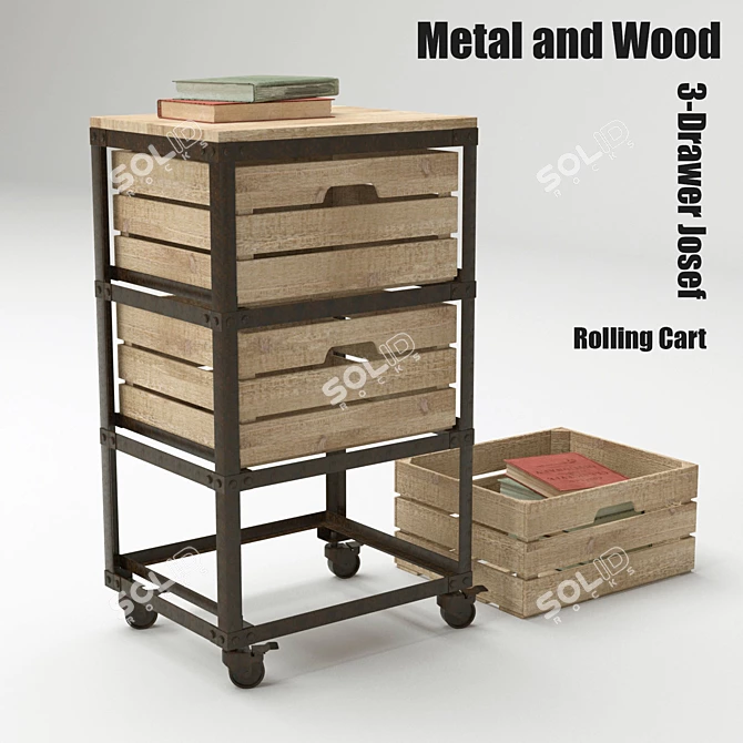 Vintage-Style Rolling Cart with 3 Drawers 3D model image 1