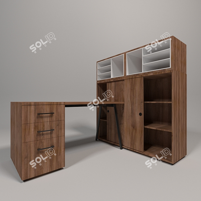 LAVORO Office Table: Walnut Finish 3D model image 1