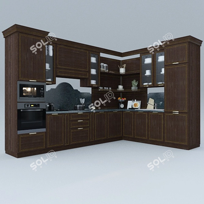 Custom Classical Kitchen (No Appliances) 3D model image 1