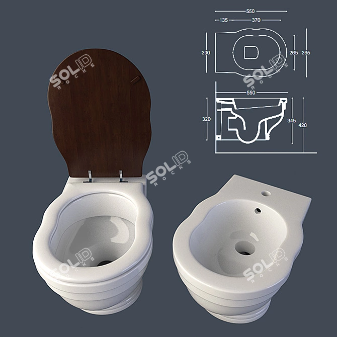 Ceramica Althea Royal Toilet & Bidet Combo 3D model image 2