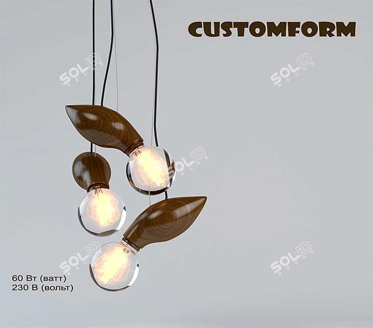 Customform Pendant Light with Glass Shade and Wooden Frame 3D model image 2