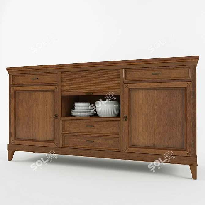 Elevated Curtained Credenza 3D model image 1