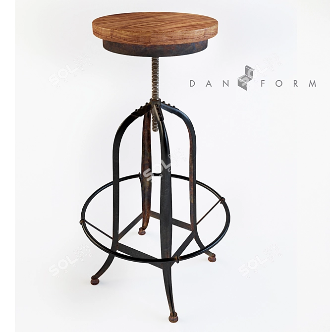 Retro Elm Wood Stool 3D model image 1