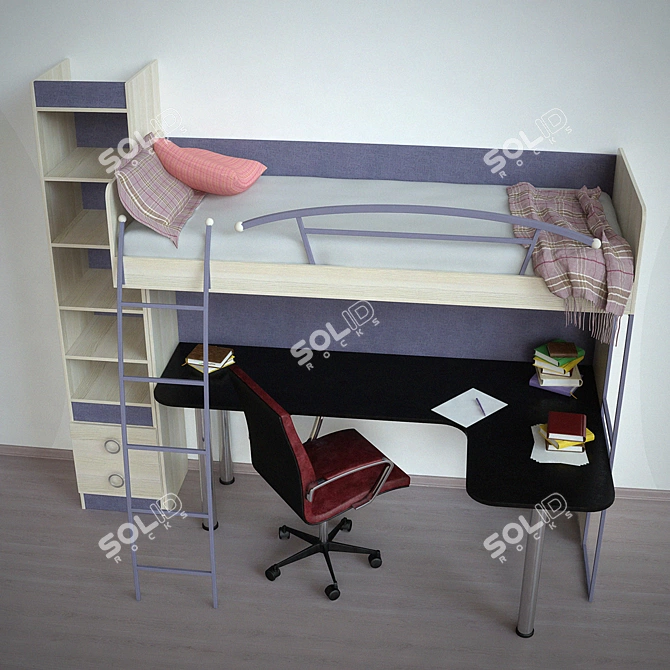 Indigo Teen Loft Bed Set 3D model image 2