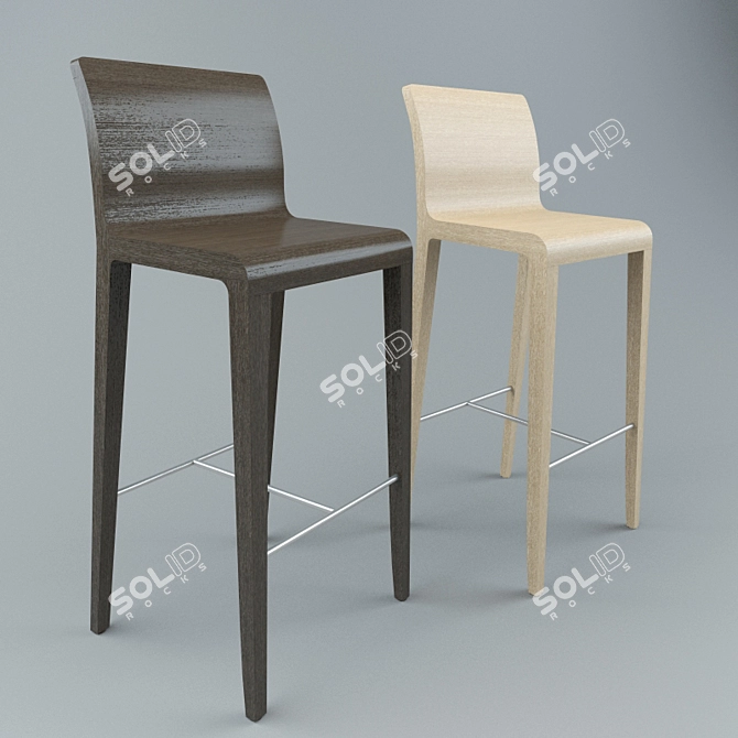 Sleek Oak Bar Stool with Stainless Steel Footrest 3D model image 1