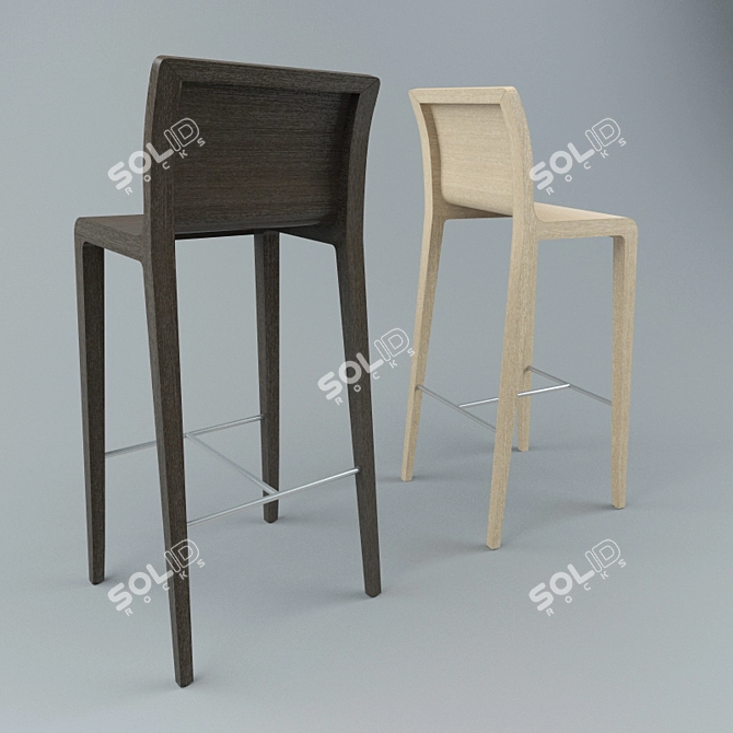 Sleek Oak Bar Stool with Stainless Steel Footrest 3D model image 2