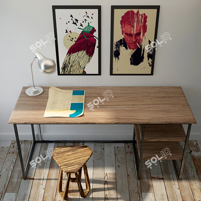 Metal & Wood Desk 3D model image 1