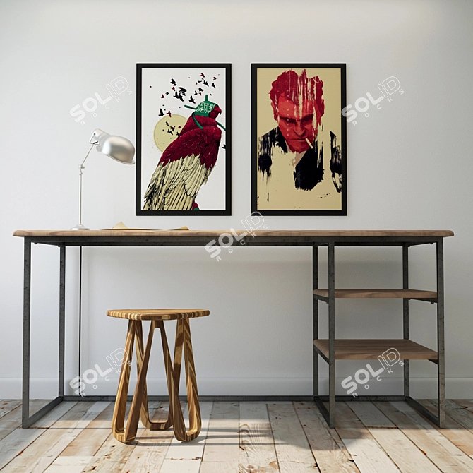 Metal & Wood Desk 3D model image 2