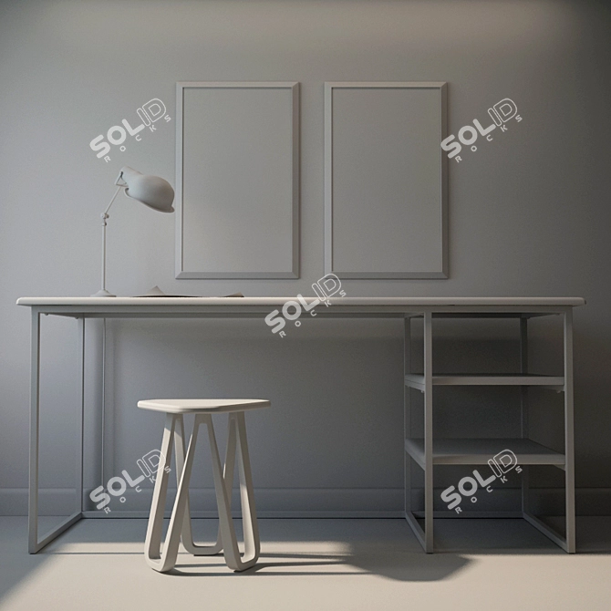 Metal & Wood Desk 3D model image 3