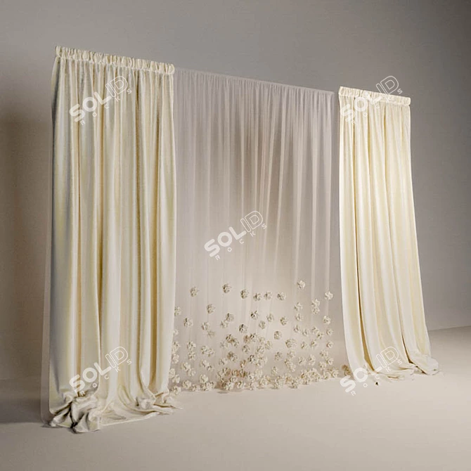 Romantic Rose Curtain 3D model image 1