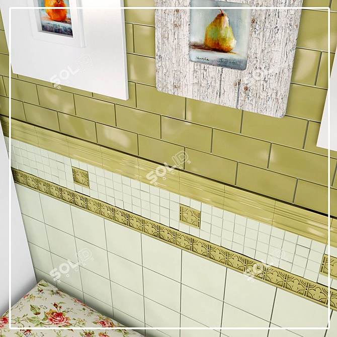 Neoclassico Bathroom Set: Tiles, Cabinet, Art 3D model image 3