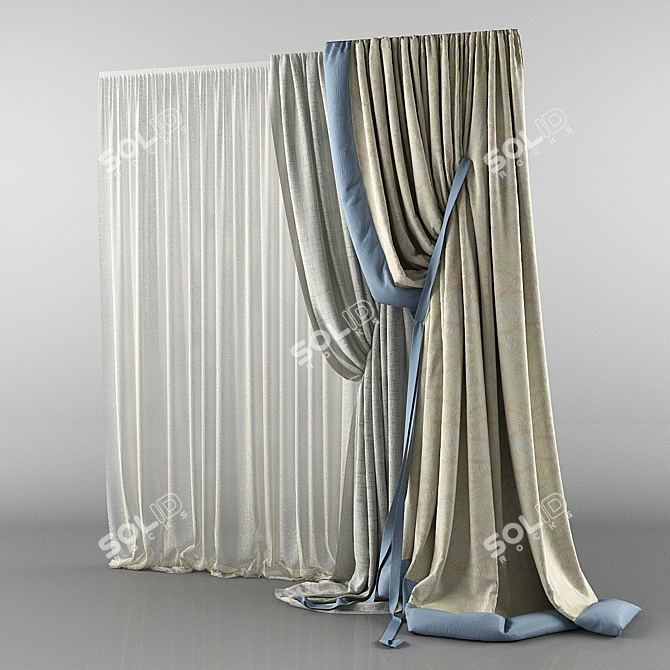 Elegant Living Room Blinds 3D model image 1