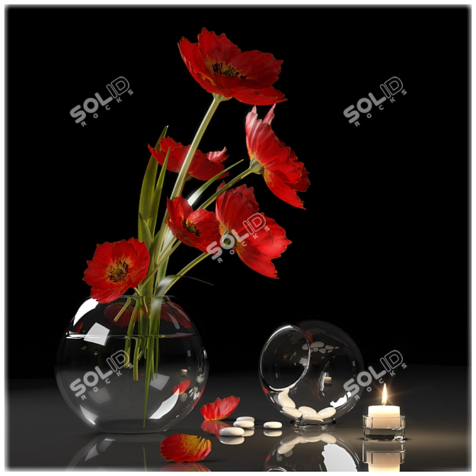 Vibrant Red Poppies - Enhance Your Interiors 3D model image 1