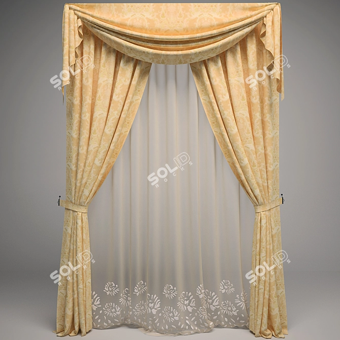 Elegant Window Drapes 3D model image 1