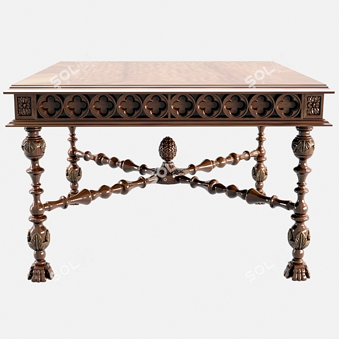 Elegant Carved Wooden Table 3D model image 1