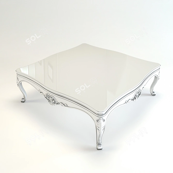 Elegant White Carved Coffee Table 3D model image 1