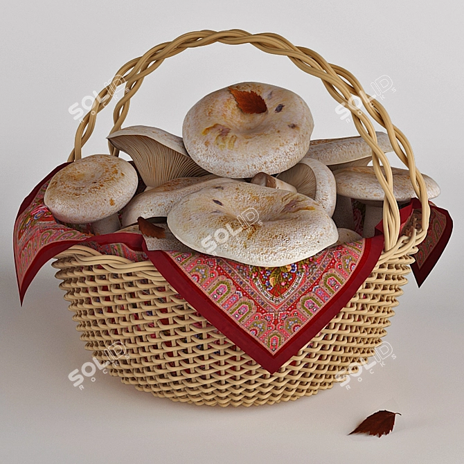 Fresh White Mushrooms: Basket of Delight 3D model image 1