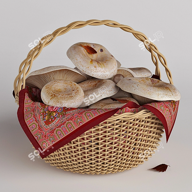 Fresh White Mushrooms: Basket of Delight 3D model image 2
