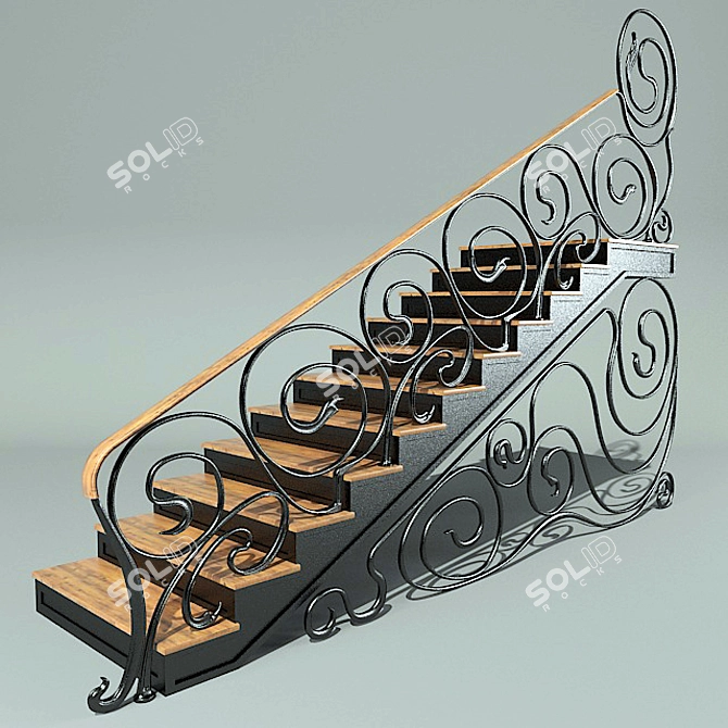 Forged Ladder: Wood and Metal 3D model image 1