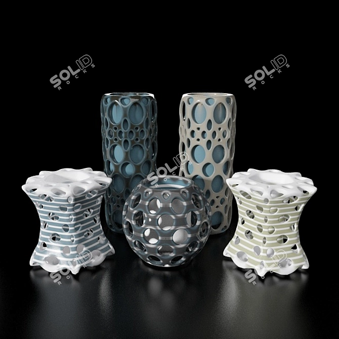 Elegant Ceramic Vases Set 3D model image 1