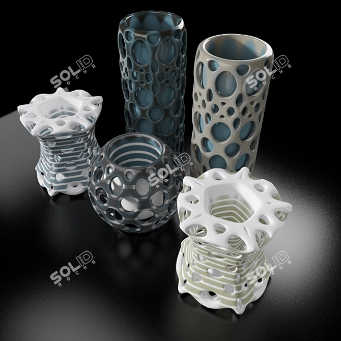 Elegant Ceramic Vases Set 3D model image 2