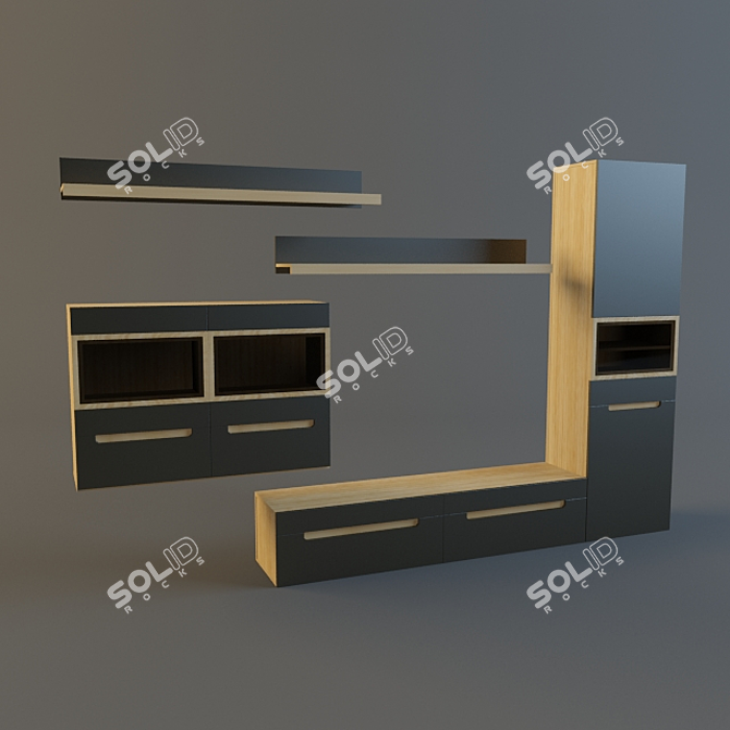 Modern Henri Wall Unit 3D model image 1