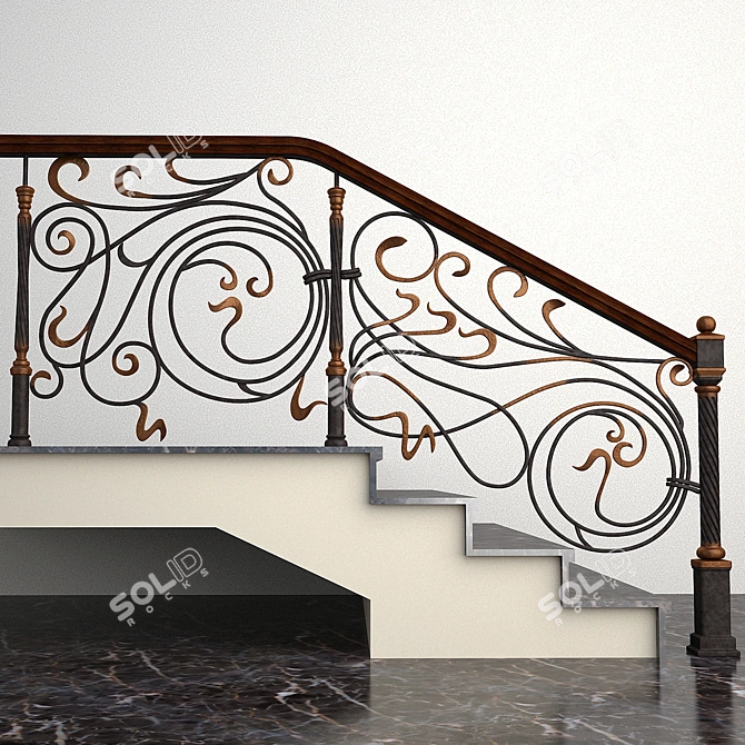 Intricate Wrought Stair Railing 3D model image 1