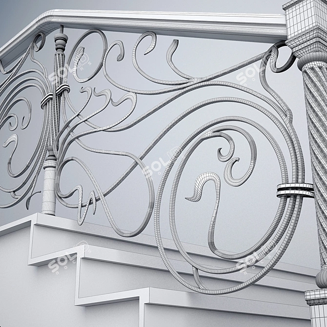 Intricate Wrought Stair Railing 3D model image 3