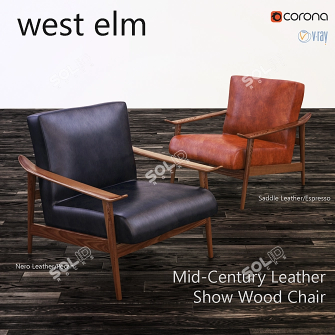 West Elm Mid-Century Leather Show Wood Chair 3D model image 1