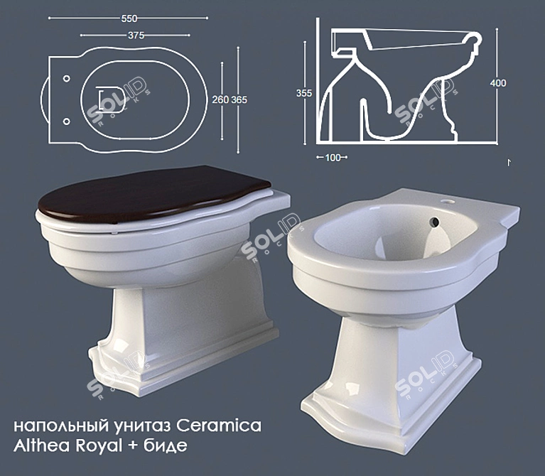 Althea Royal Floor Toilet & Bidet 3D model image 1