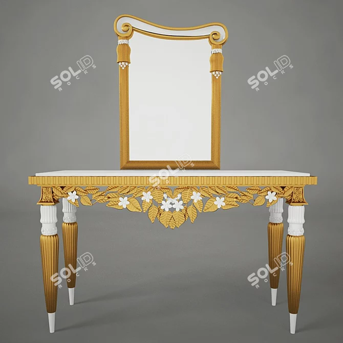 Elegant Wood Console & Wall Mirror 3D model image 1