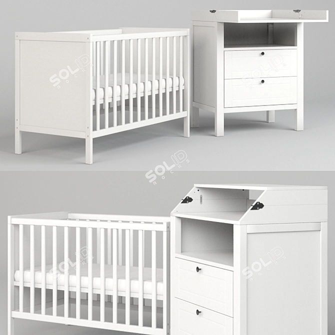 Elegant IKEA Sundvik: Bed & Changing Table 3D model image 1