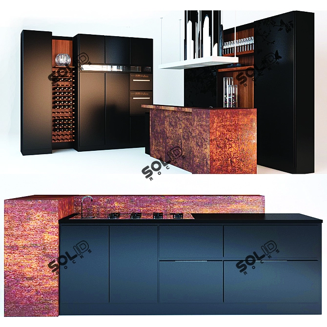 Modern Style Custom Kitchen with Island 3D model image 1