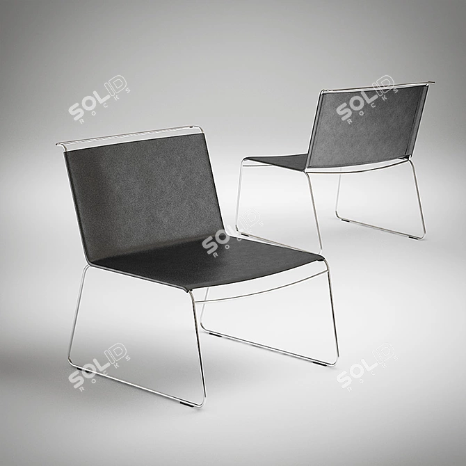 Sleek Leather Chair with Chrome Legs 3D model image 1