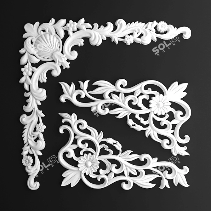 Elegant Stucco Corner Molding 3D model image 1