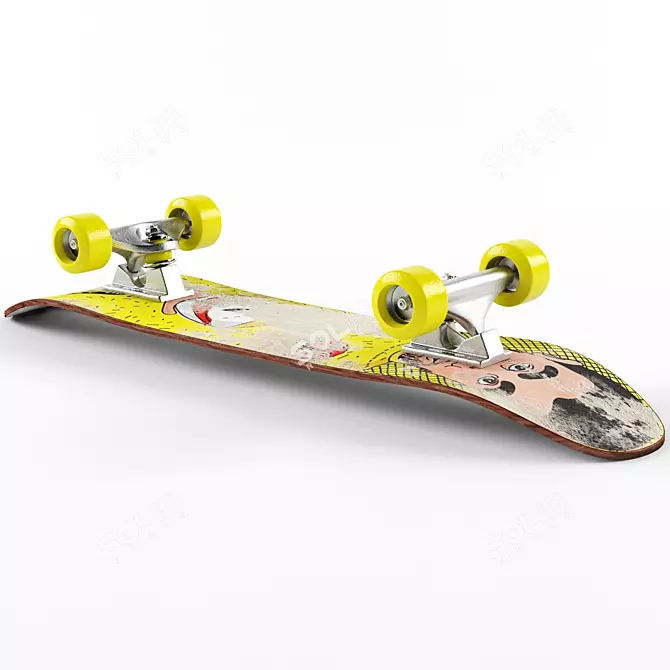 High-Res Skateboard with 5 Stickers 3D model image 1