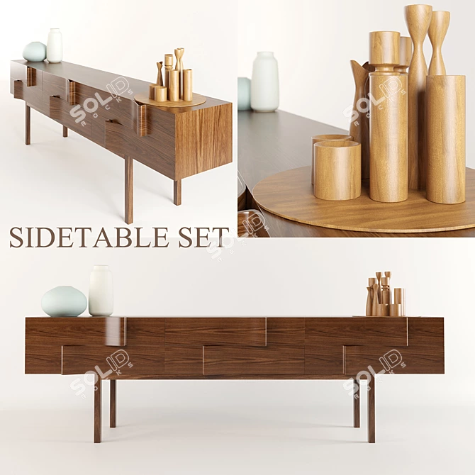 Modern Rustic Wooden Side Tables 3D model image 1