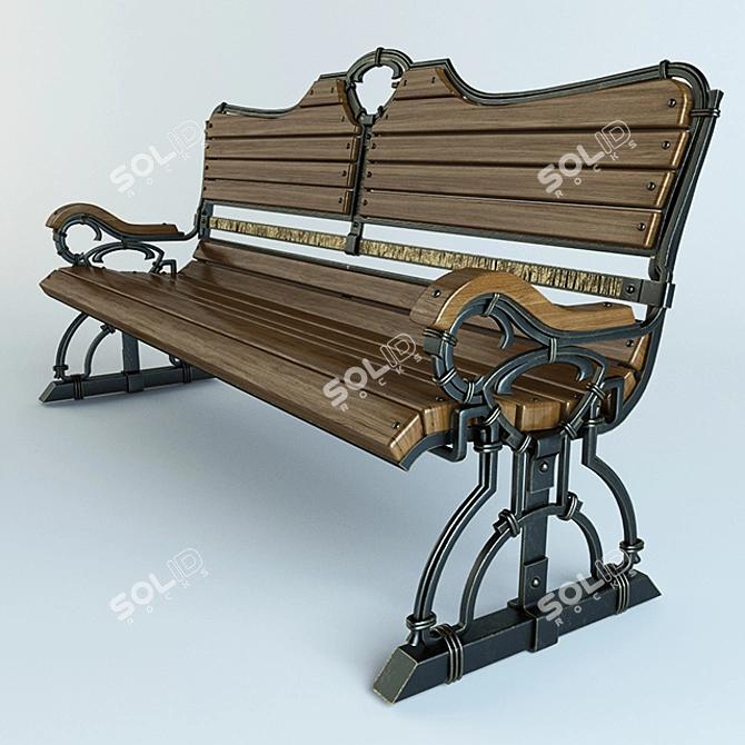 Forged Bench with Lantern and Trash Bin 3D model image 3