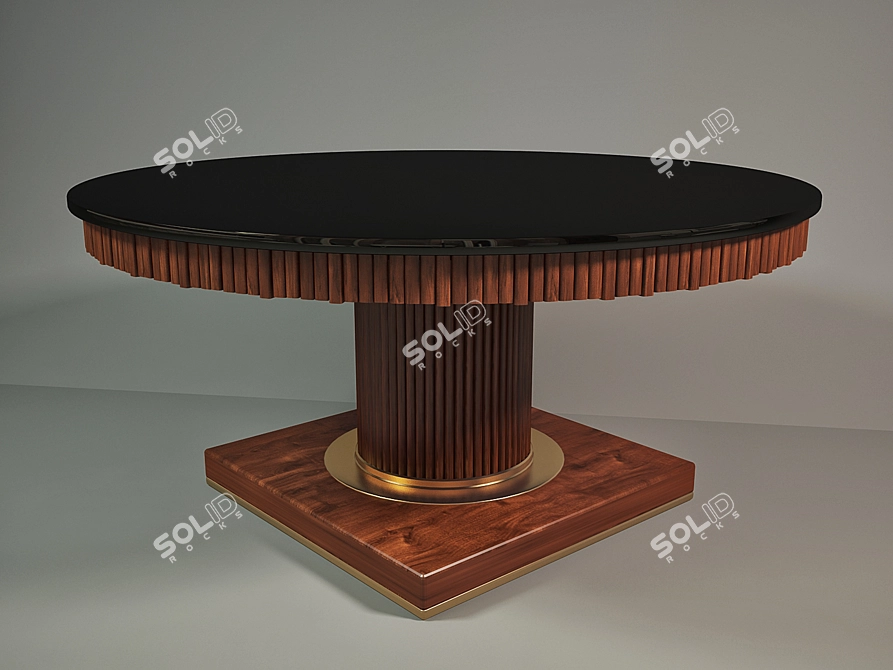 Stylish Round Table with Wooden Finish and Black Glass 3D model image 1