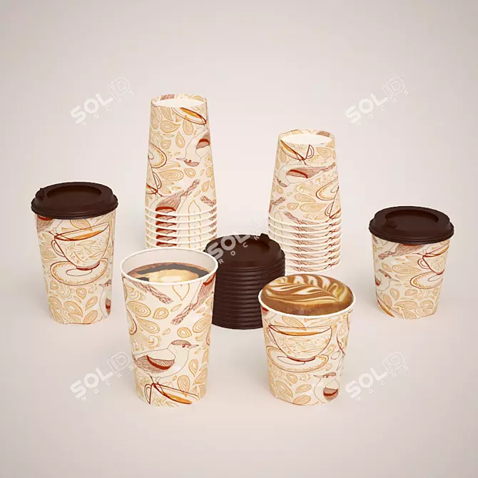 Stackable Coffee Cups - 250ml & 350-380ml Sizes 3D model image 1