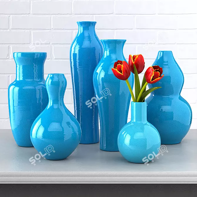 Elegant Tulip Vase Set by Tozai 3D model image 1