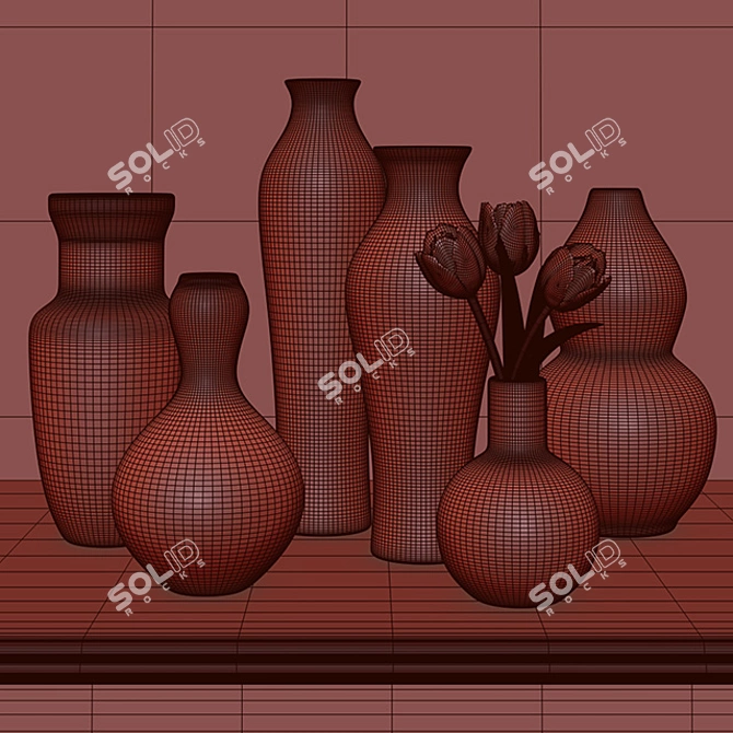 Elegant Tulip Vase Set by Tozai 3D model image 2