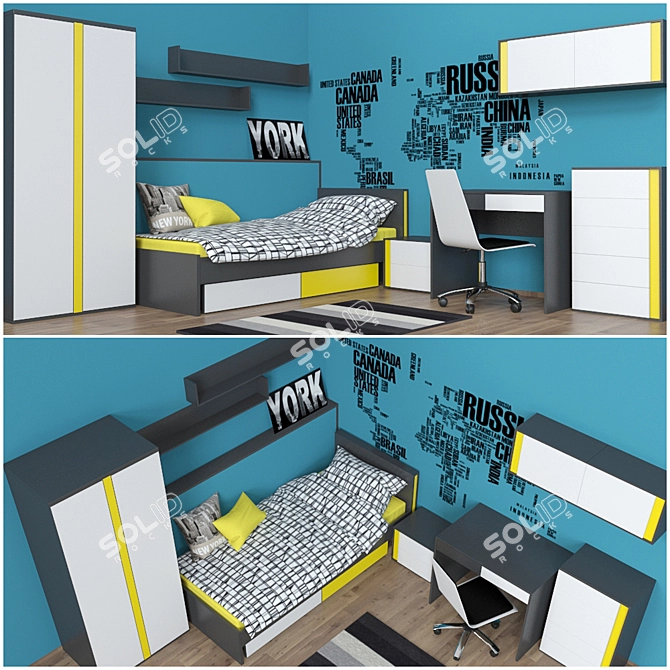 Modern Graphic Child Room Furniture Set 3D model image 1