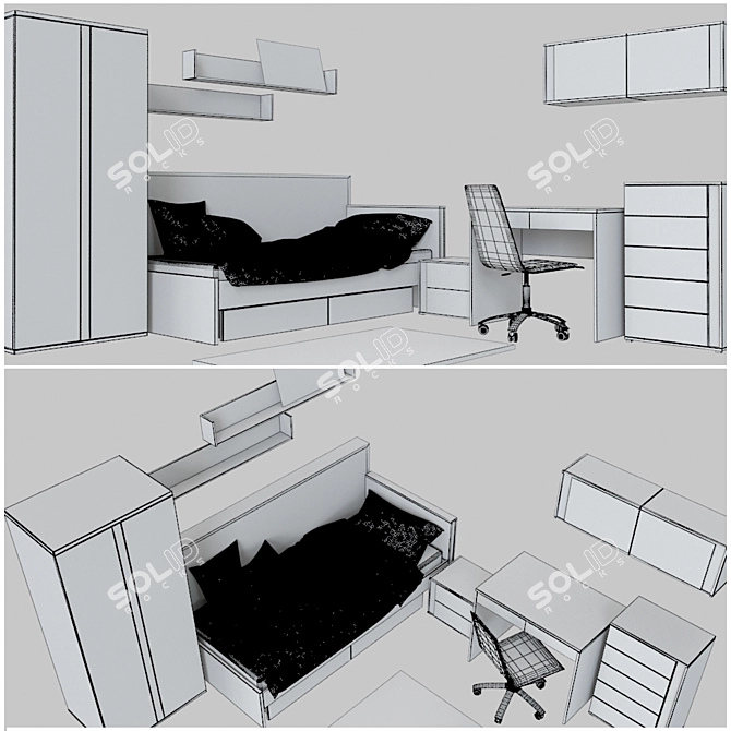 Modern Graphic Child Room Furniture Set 3D model image 2