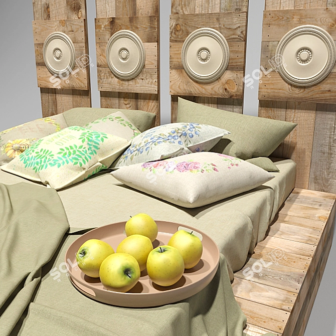 Natural Wood King Bed 3D model image 2