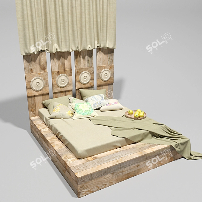 Natural Wood King Bed 3D model image 3