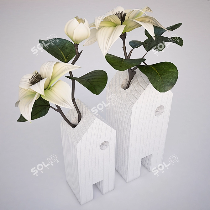 Title: Wooden House Flower Vases 3D model image 1