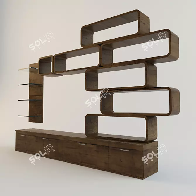 Modern TV Unit with Open Shelves 3D model image 1