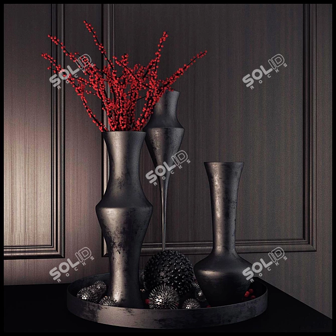 Elegant Floral Ceramic Vases 3D model image 1