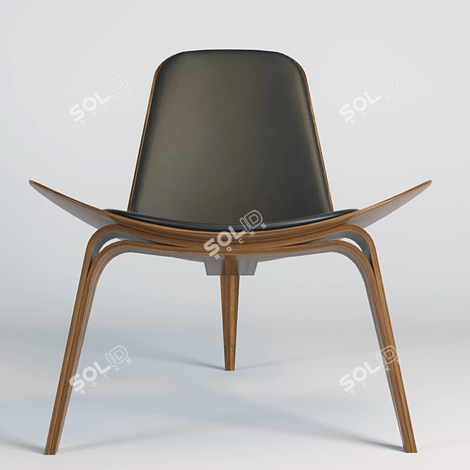 Elegant Wood Shell Chair 3D model image 2